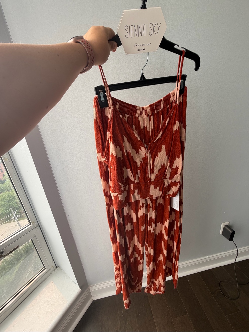 Sienna Sky Rust & Cream Abstract 2 Piece Set XL - Picture 2 of 4